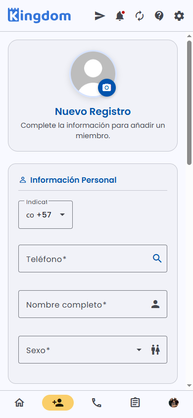 Formulario Nuevo Registro: foto e Información Personal