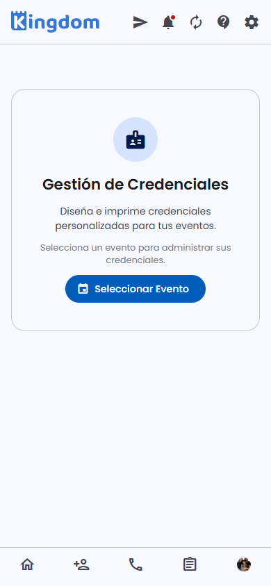 Gestión de Credenciales: seleccionar evento
