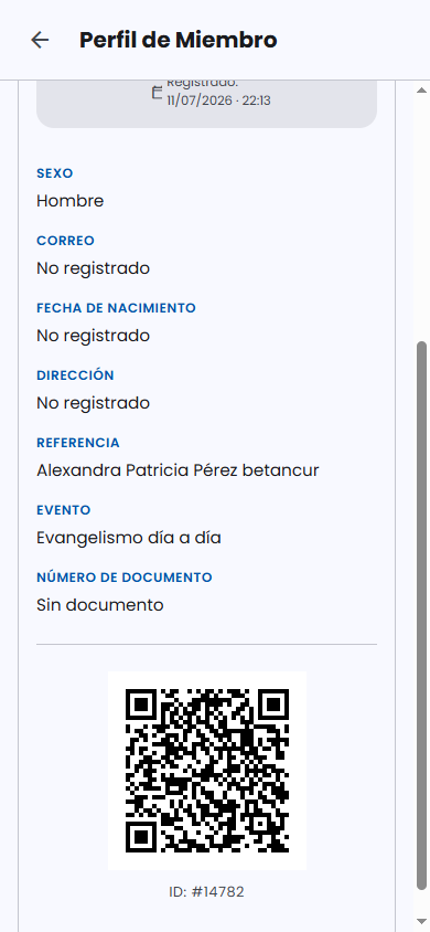 Datos adicionales y credencial QR del miembro