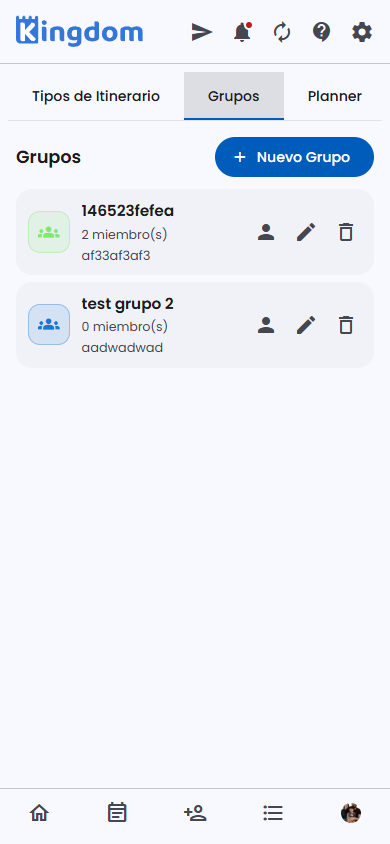 Pestaña Grupos con sus miembros