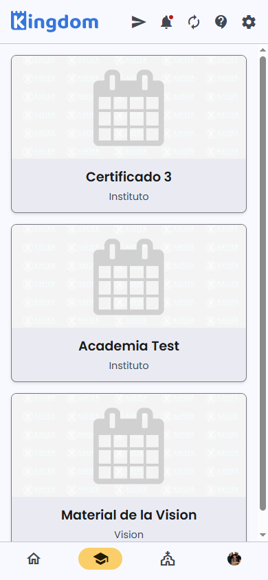 Grid de cursos inscritos del estudiante