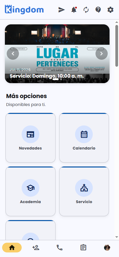 Cuadrícula de módulos en el panel de inicio