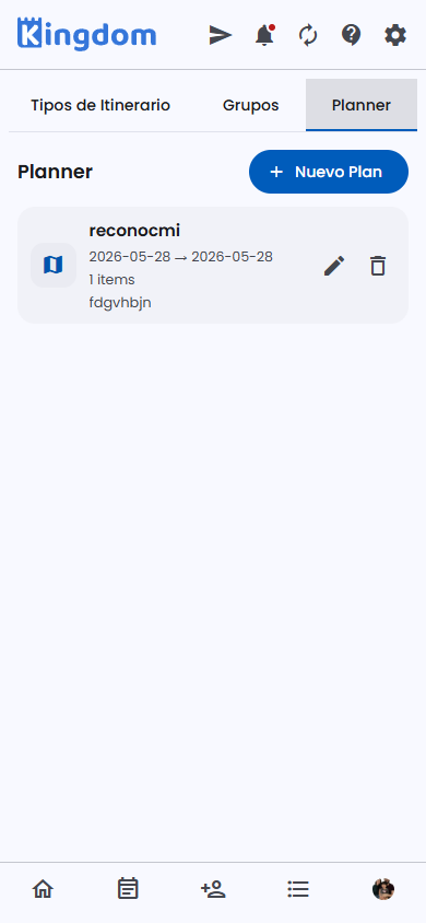 Pestaña Planner con planes por rango de fechas